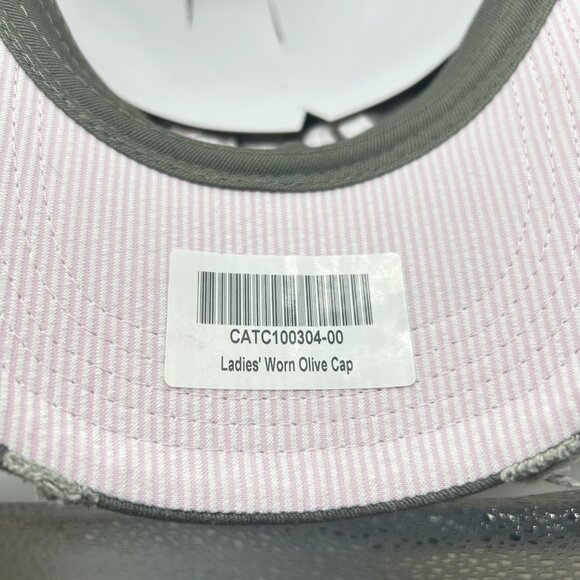 CAT Cap Womens Olive Green Cap Pink Logo Adjustable Strapback Distressed Hat - Picture 8 of 8